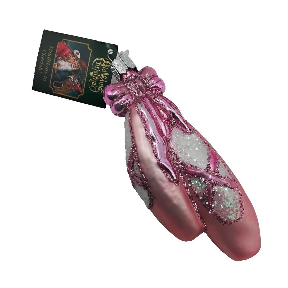 Old World Christmas Pink Ballet Toe Shoes Glass Ornament Holiday Collectable New